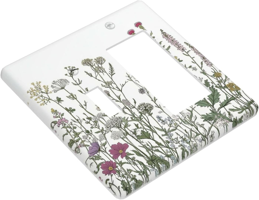 Vintage Herbs Wildflowers Plant Floral Outlet Covers 1 Toggle 1 Rocker Combination Decorative Wall Plate Electrical Switch Plates Light Switch Cover Plate For Bed Room Home Decor