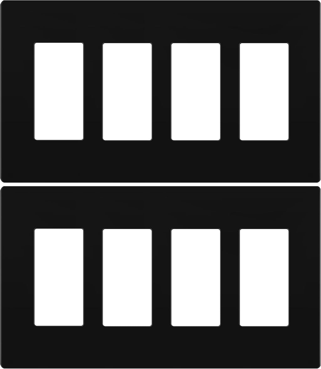 LIDER Matte Finish Quadruple Decorator Switch Cover, Screwless Wall Plate, Mid-Size 4-Gang 4.88" x 8.58", Polycarbonate Thermoplastic, UL Listed, LSWP-34M-BK2P, Black, 2 Pack