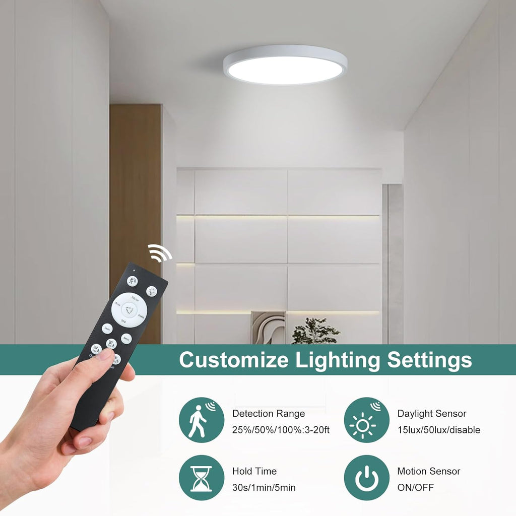 12 Inch Motion Sensor Ceiling Light Indoor,24w Flush Mount Light Fixture Round, Motion Sensor Light Wired for Closet Hallway Porch Laundry Basement Garage Pantry, 3000k/4000k/6000k White