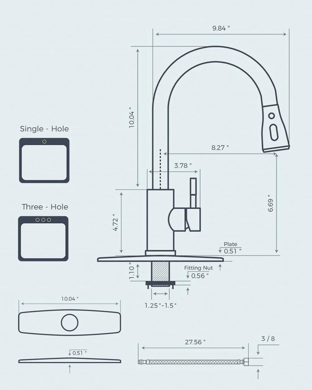 FORIOUS Kitchen Faucets with Pull Down Sprayer, High Arc Single Handle Classic Stainless Steel Sink Faucet 1 or 3 Hole, Suitable for Farmhouse Camper Laundry Rv Bar, Grey