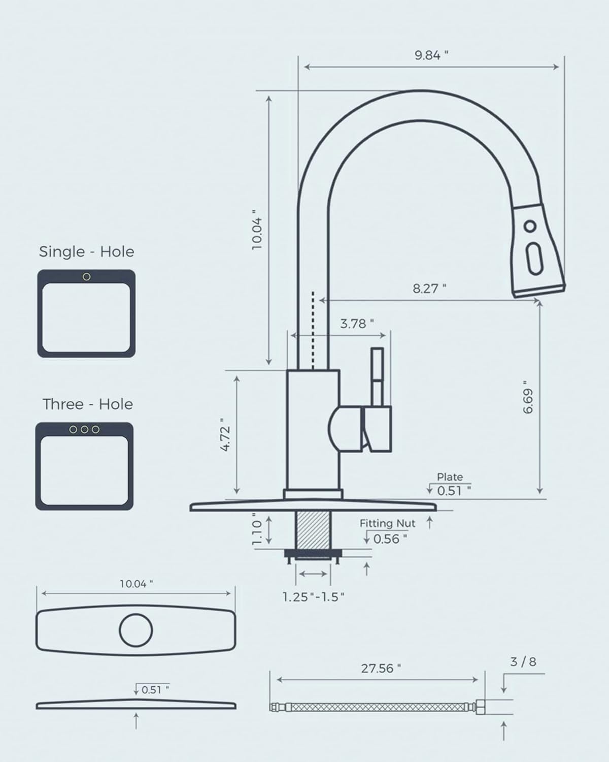 FORIOUS Kitchen Faucets with Pull Down Sprayer, High Arc Single Handle Classic Stainless Steel Sink Faucet 1 or 3 Hole, Suitable for Farmhouse Camper Laundry Rv Bar, Black Chrome