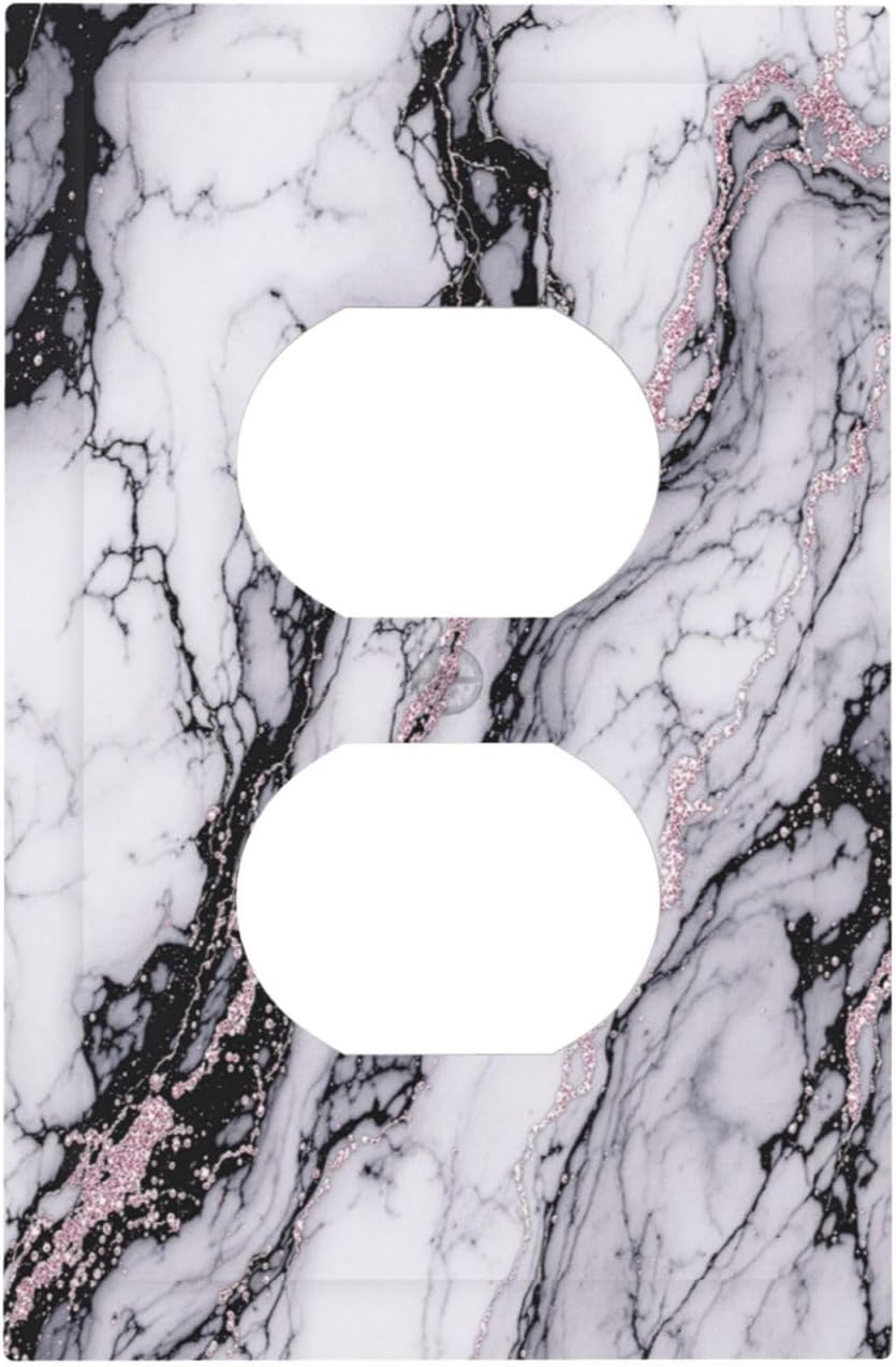 Outlet Covers White Marble Pattern Black Lines Pink Lines 1 Gang Duplex Wall Plate Decorative Switch Plates Electrical Receptacle Faceplate Light Switch Cover for living Room Office Decor