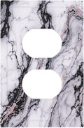 Outlet Covers White Marble Pattern Black Lines Pink Lines 1 Gang Duplex Wall Plate Decorative Switch Plates Electrical Receptacle Faceplate Light Switch Cover for living Room Office Decor