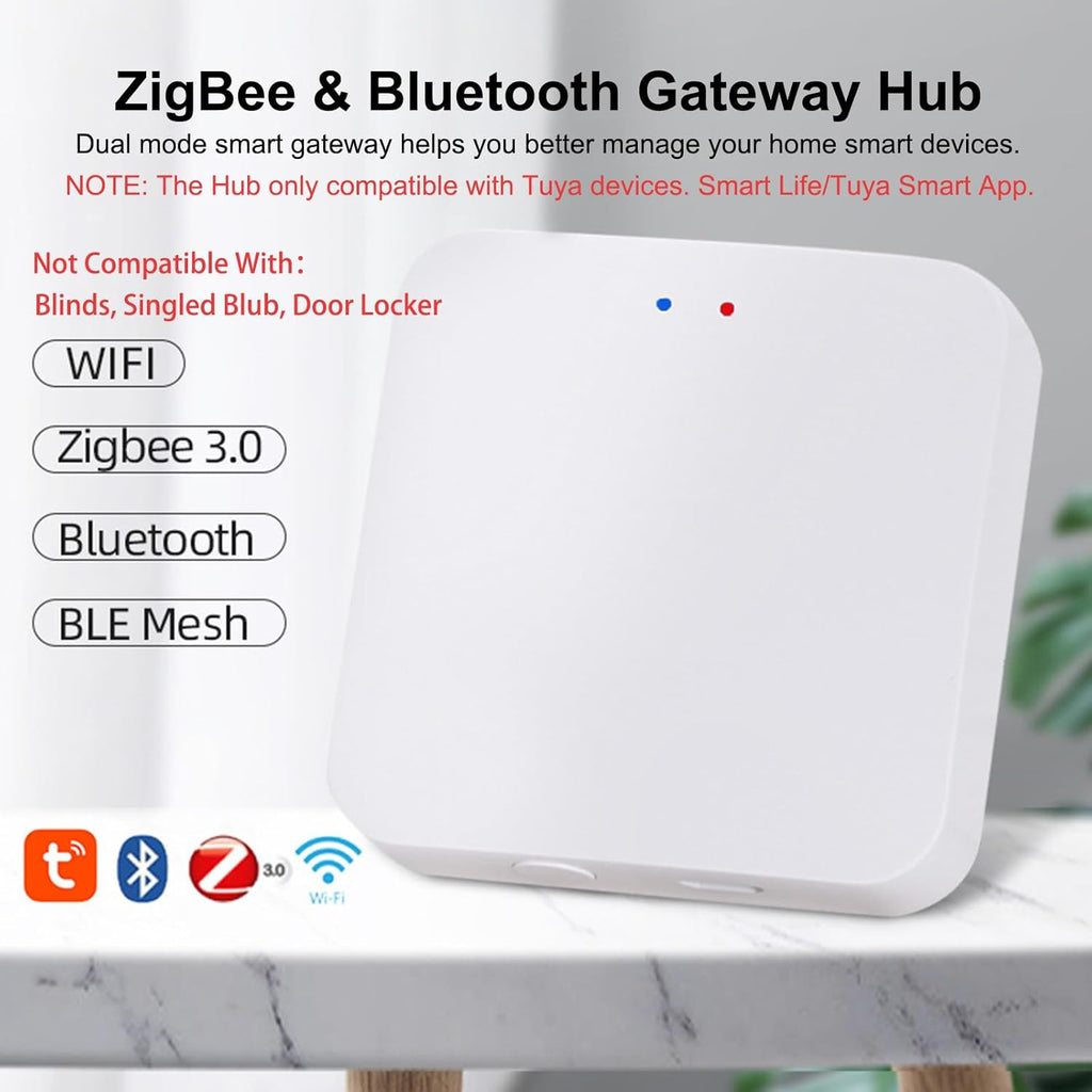 ZigBee 3.0 Hub WiFi & Bluetooth Dual Mode Gateway,Tuya Smart Bridge Wireless Remote Controller,Intelligent Bridge Wireless Smart Gateway Voice Control via Alexa, Google Home. Only Tuya Products