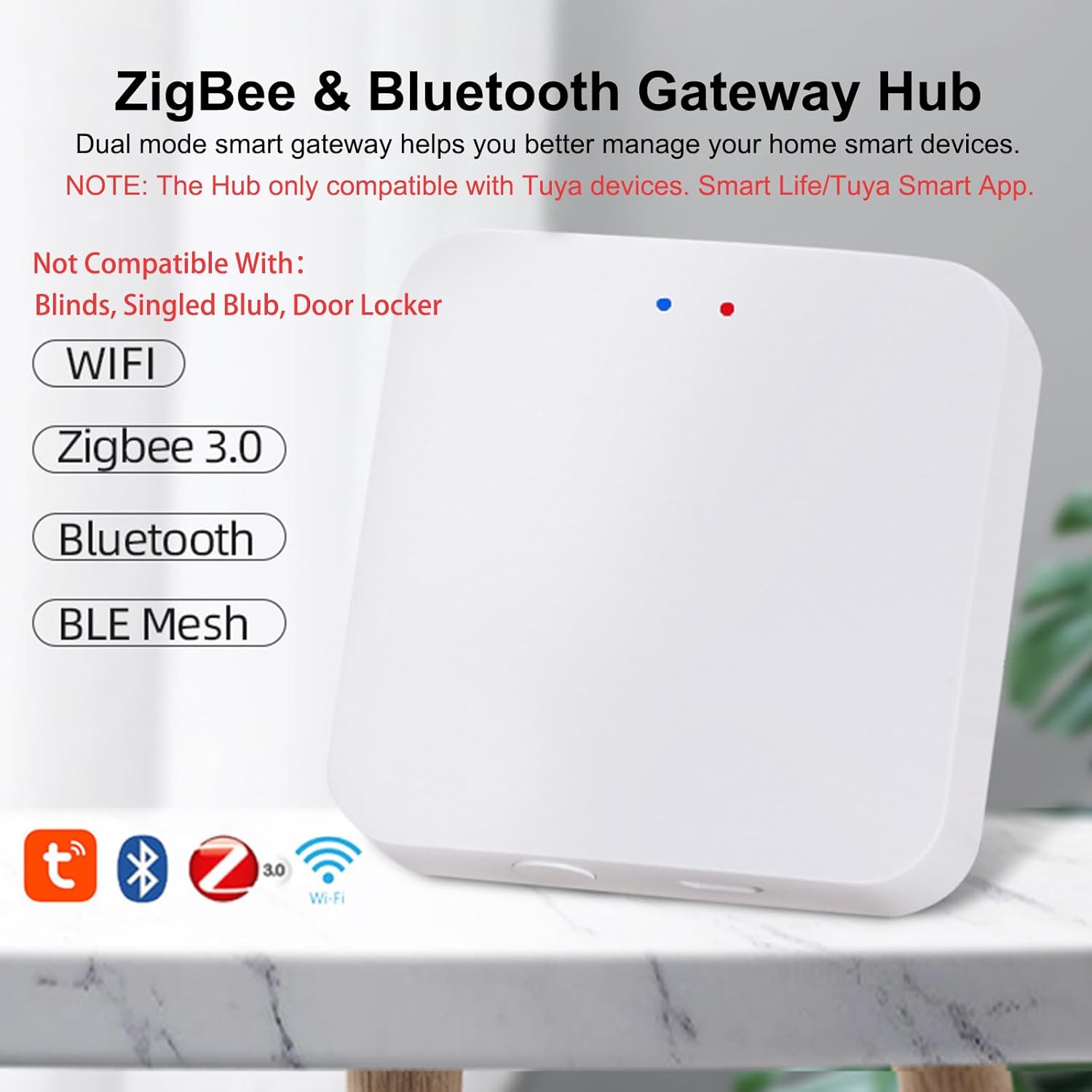 ZigBee 3.0 Hub WiFi & Bluetooth Dual Mode Gateway,Tuya Smart Bridge Wireless Remote Controller,Intelligent Bridge Wireless Smart Gateway Voice Control via Alexa, Google Home. Only Tuya Products