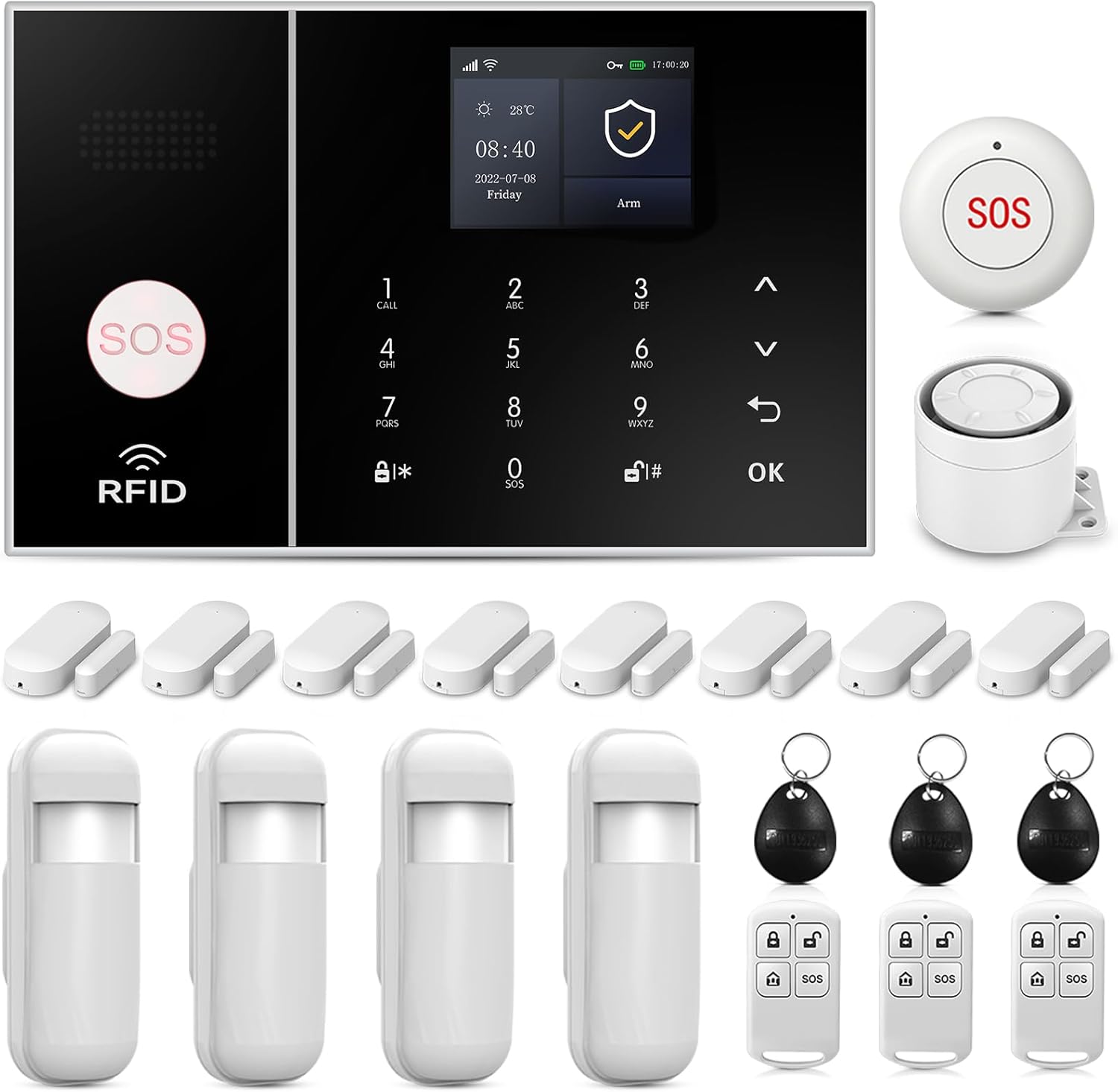 4G Smart Home Security Alarm Kit, Wireless WiFi Home Alarm System with Siren, PIR Motion Sensor, Remote Controls, Window/Door Sensor