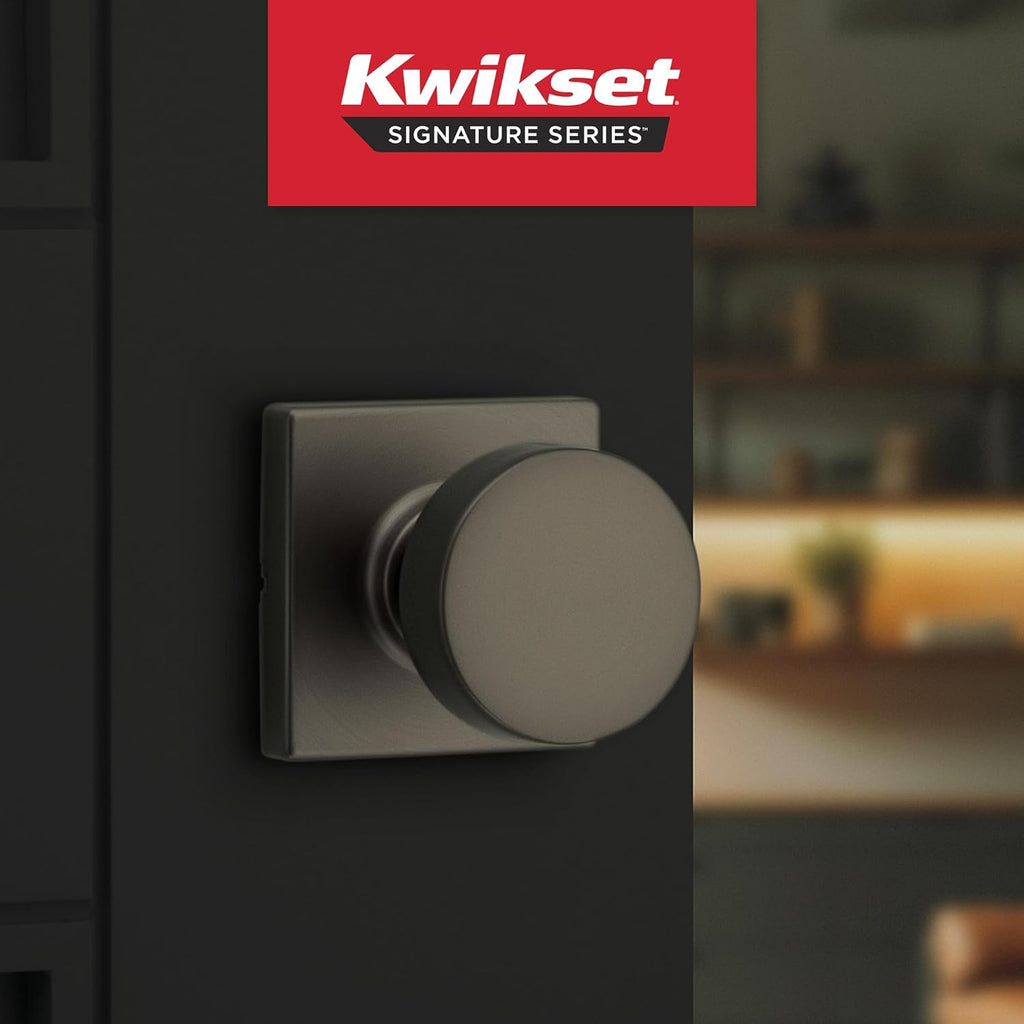 Kwikset Pismo Interior Square Passage Door Knob, Handle for Closet and Hallway Doors, Non-Locking Doorknob, Gunmetal