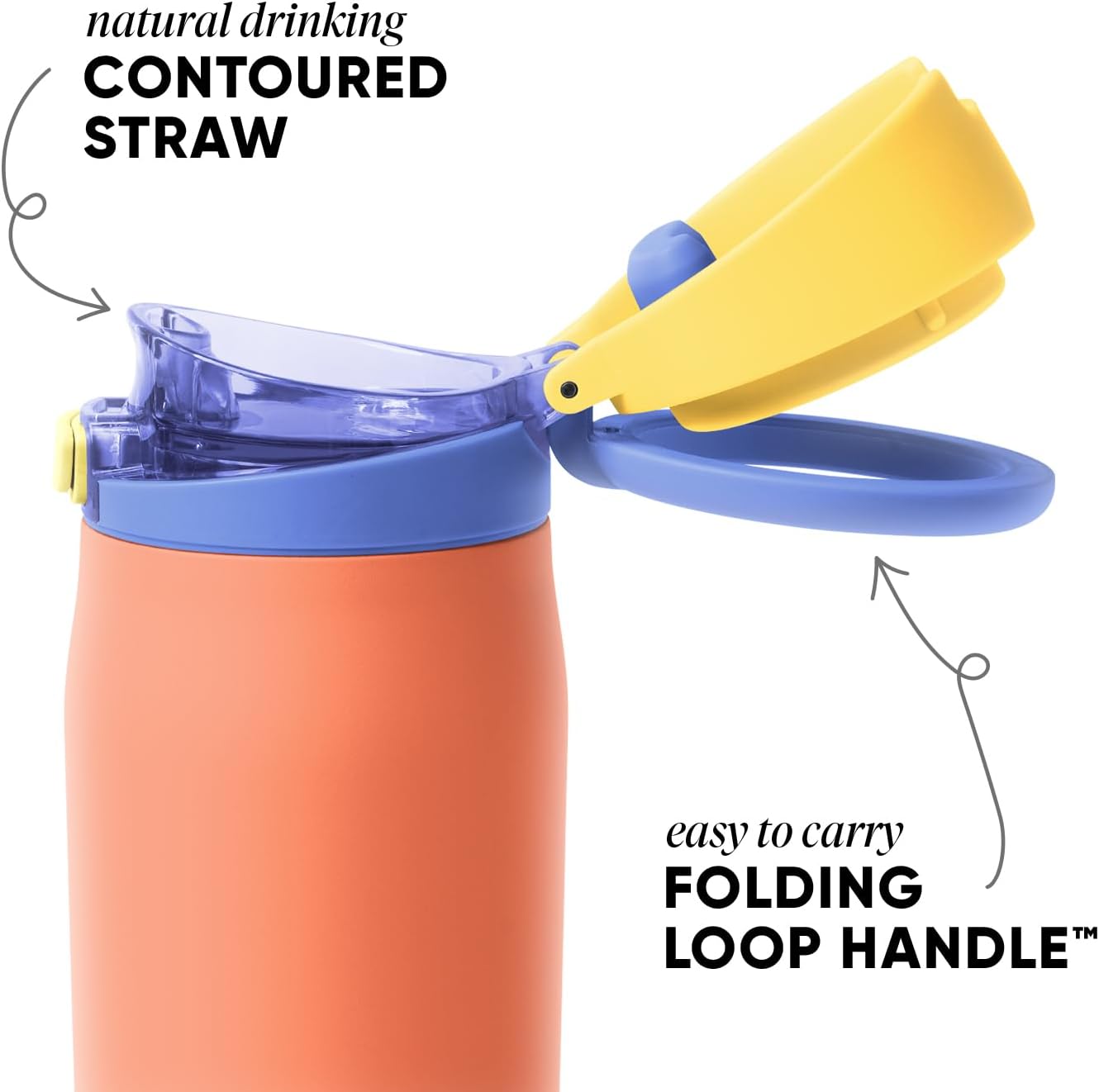 Simple Modern Mesa Loop Water Bottle with Covered Straw and Handle | 24oz Cup Holder Friendly Insulated Stainless Steel Bottles for Travel, Sports and School | Mango