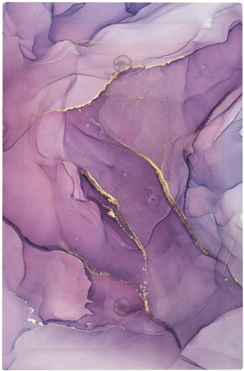 Light Switch Cover Plate Purple Marbling Golden Line 1 Gang No Device Blank Electrical Wall Plates Faceplate Decorative Switch Plate for living Room Bathroom Decor