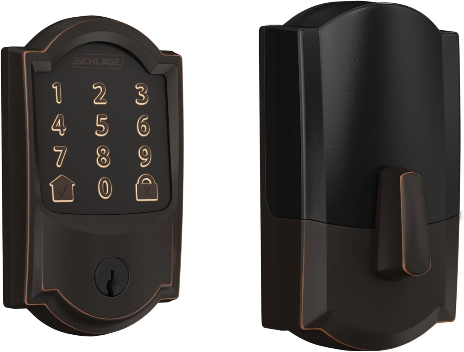 Schlage Encode Smart WiFi Deadbolt Lock for Front Door - Keyless Entry with App or Touchscreen - Works with Alexa, Hey Google, & Airbnb - Create Codes for Guests - Aged Bronze