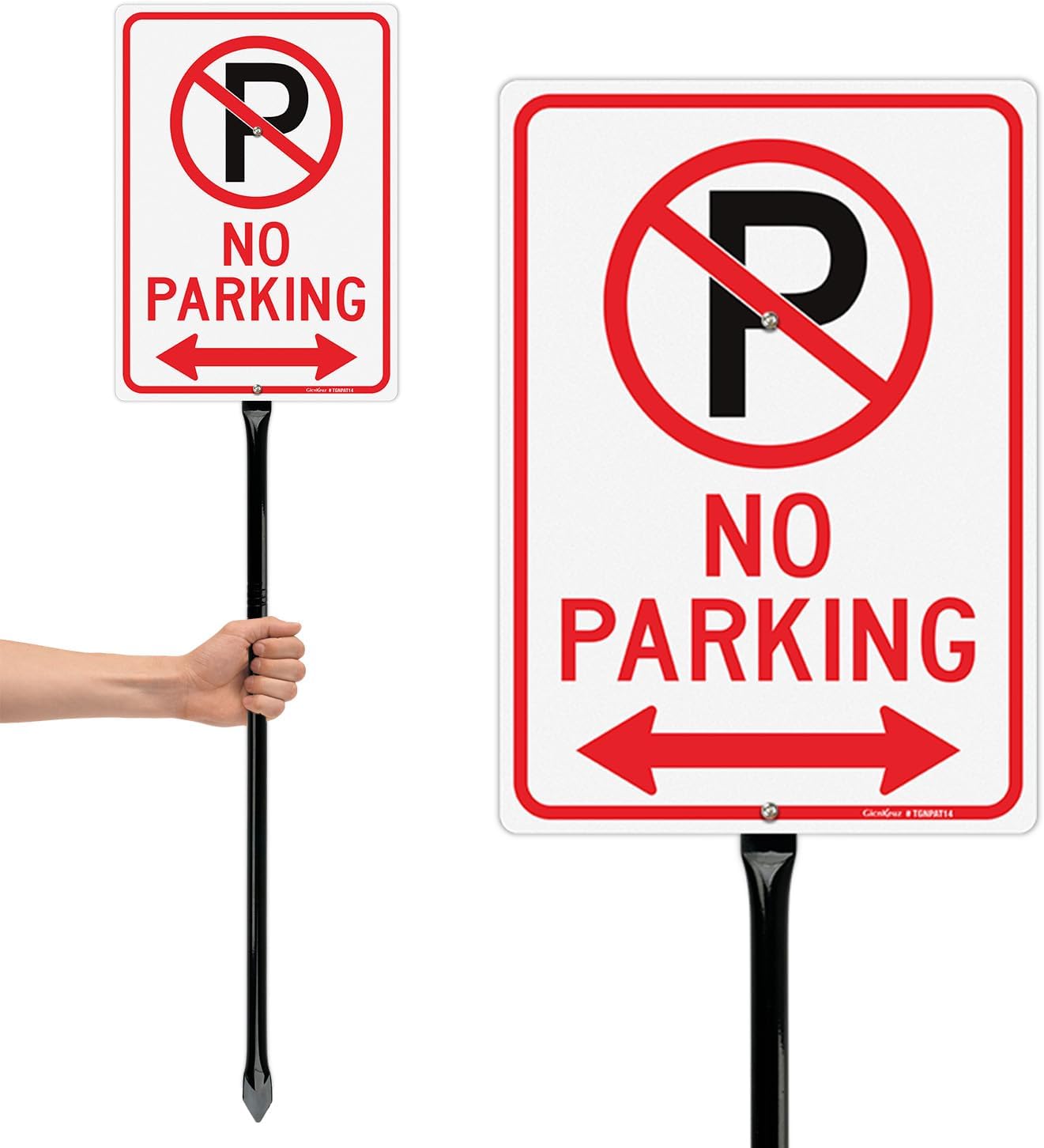 GicnKeuz Large No Parking - 14"x10" No Parking Signs with 36" Heavy Duty Metal Stakes, .040 Aluminum Reflective Signs, Fade Resistant/Waterproof, Including Screws, Easy to Install, Outdoor Use (1 Pack)