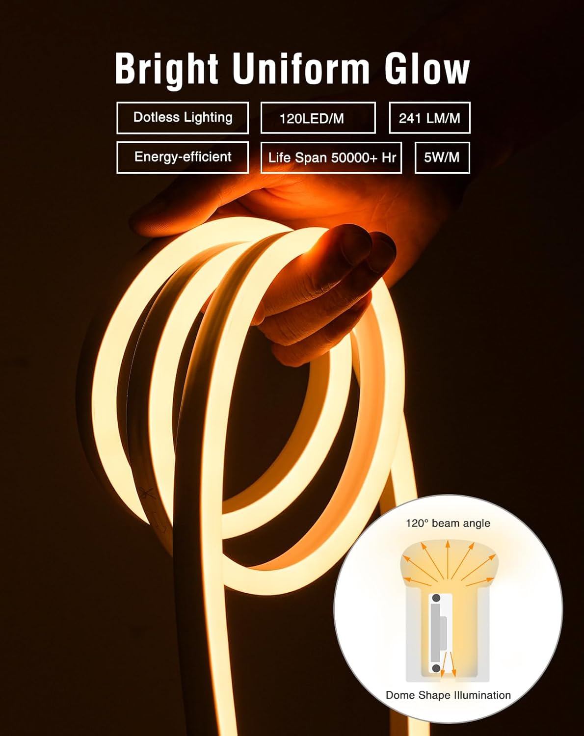 Shine Decor LED Neon Rope Lights AC 120V, Expandable & Cuttable 120LEDs/M Bright Strip Lighting, ETL Cold-Resistant & IP65 Waterproof for Indoor Outdoor, 8x16mm, 2500K Warm White, 16.4ft