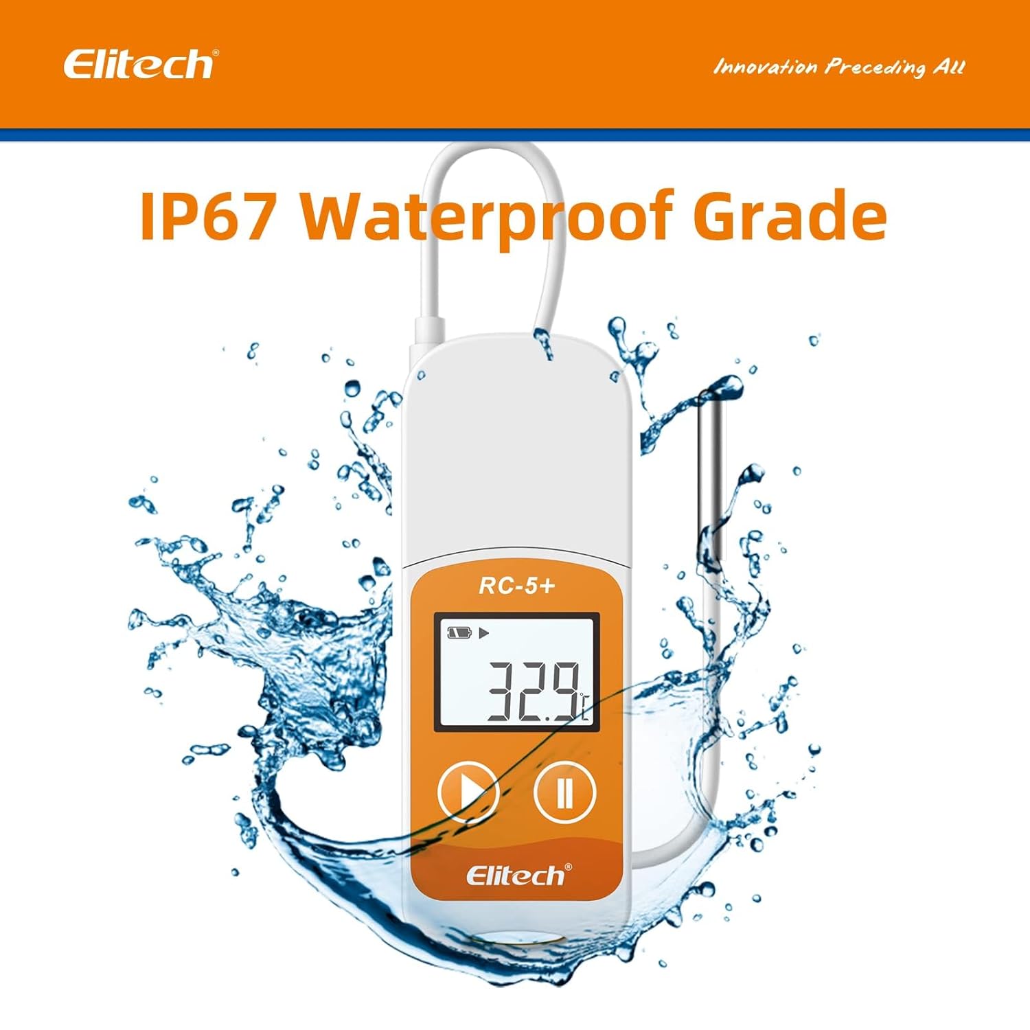 Elitech RC-5+ TE Digital PDF USB Temperature Data Logger Reusable Recorder Refrigerator Thermometer 32000 Points High Accuracy (Extra External Sensor)