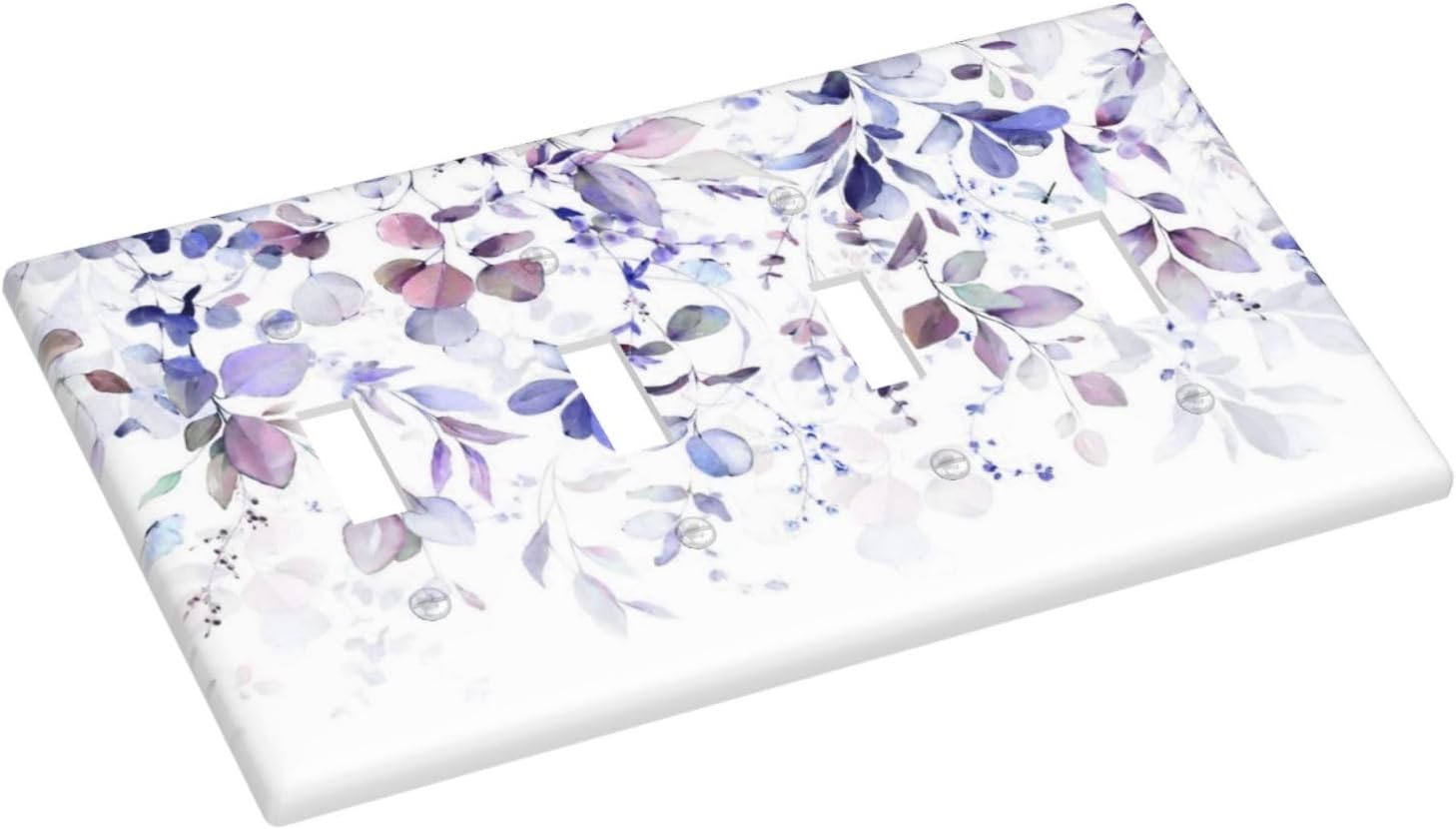 Purple Eucalyptus Watercolor Floral Rustic Leaf Light Switch Covers Quad Toggle Electrical Faceplate 4 Gang Wall Plate Decorative Switch Plates for Farmhouse Home Decor