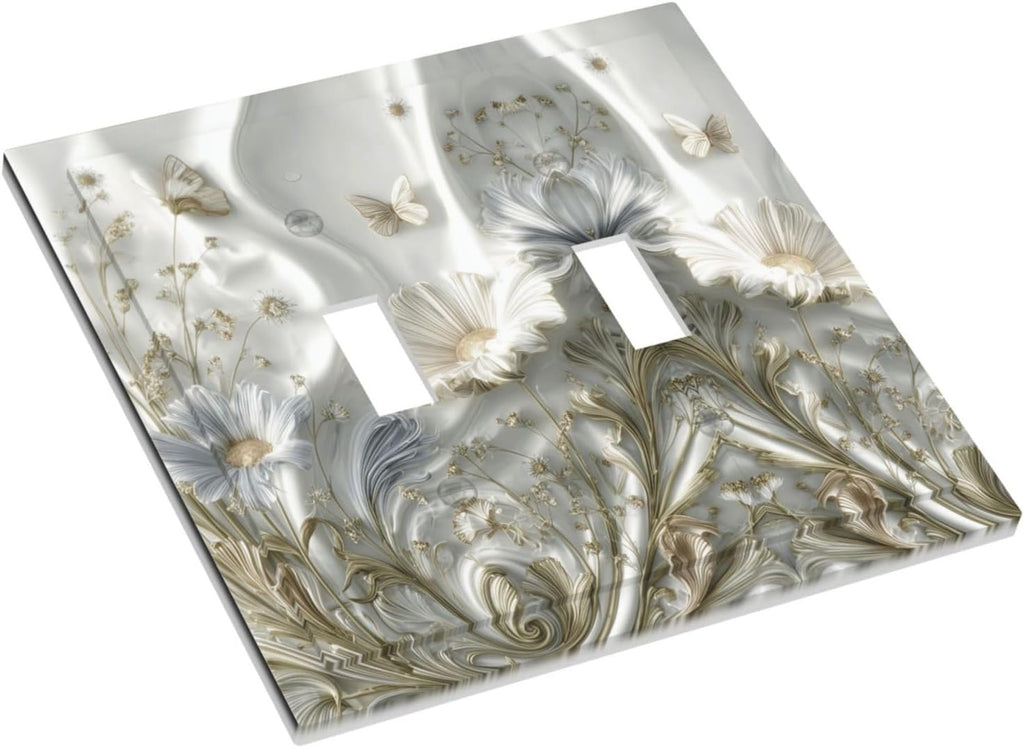 Artistic Floral Plant 2 Gang Double Toggle Decorative Light Switch Covers Electrical Faceplate Switch Plates for Bathroom Kitchen Home