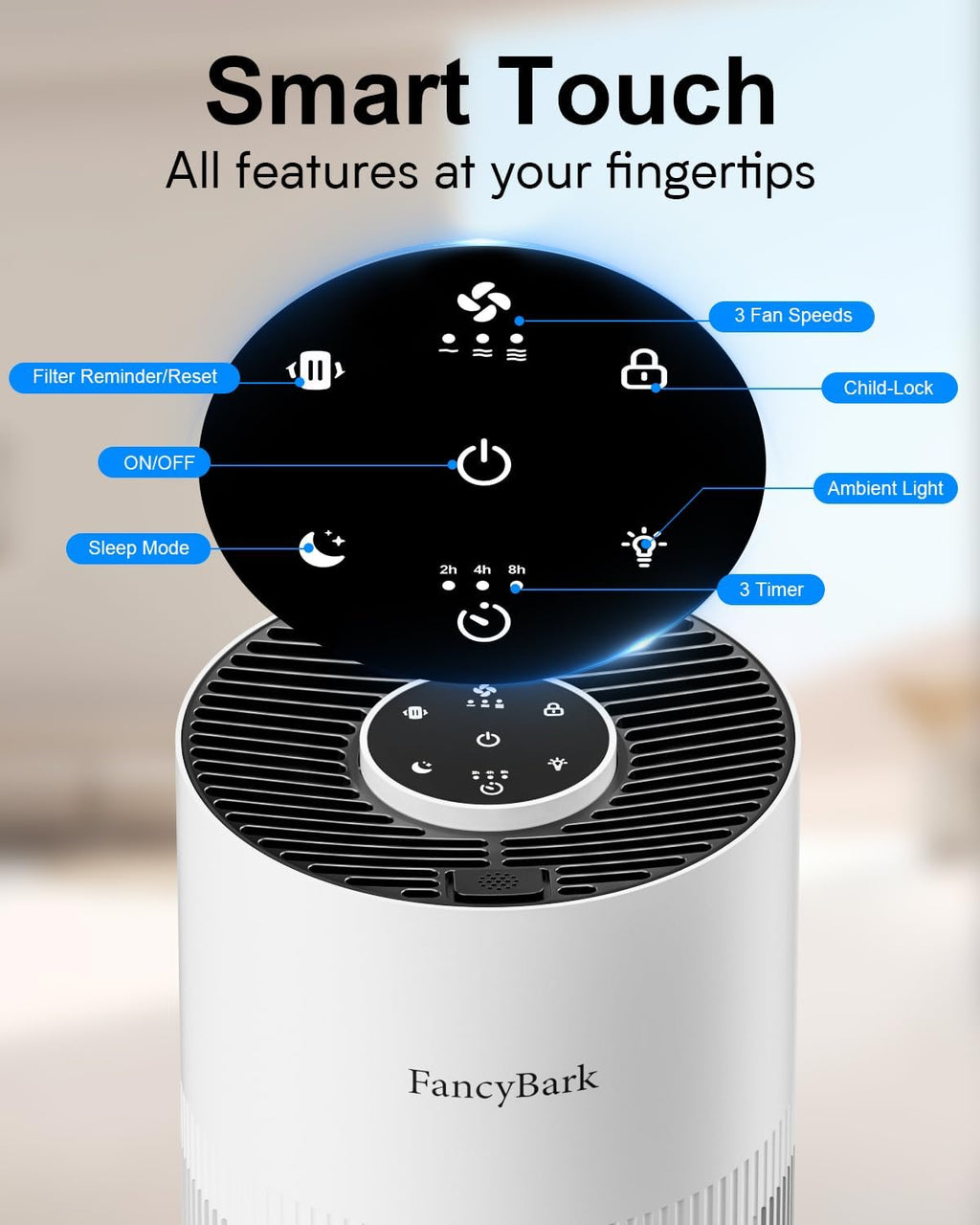 Air Purifiers for Home Bedroom Up to 1000 Ft², H14 True HEPA Room Air Purifiers for Bedroom With Sleep Mode Light Mode & Aroma Function Air Cleaner Smoke Odor Dust Pollen Pet Dander (White)