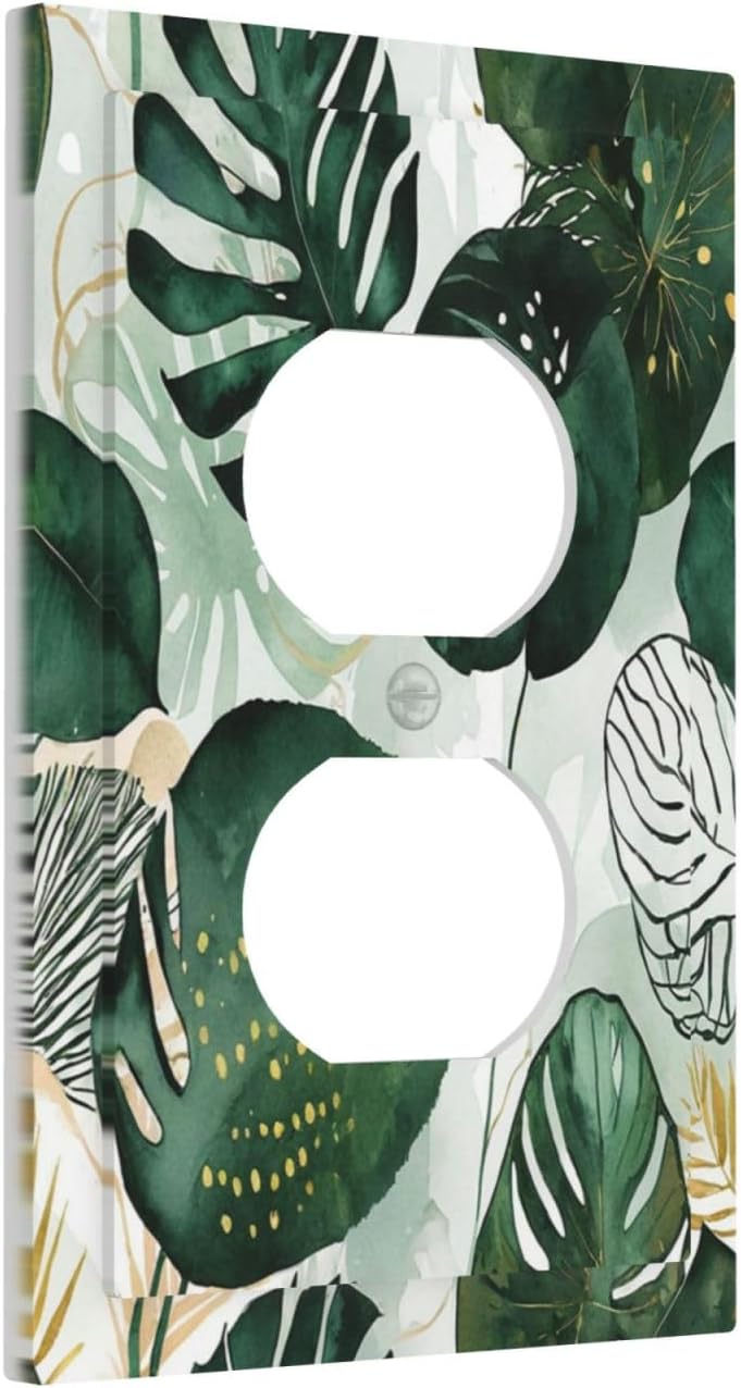 Outlet Covers Boho Tropical Leaves 1 Gang Duplex Wall Plate Decorative Switch Plates Electrical Receptacle Faceplate Light Switch Cover for Bedroom Bathroom Decor