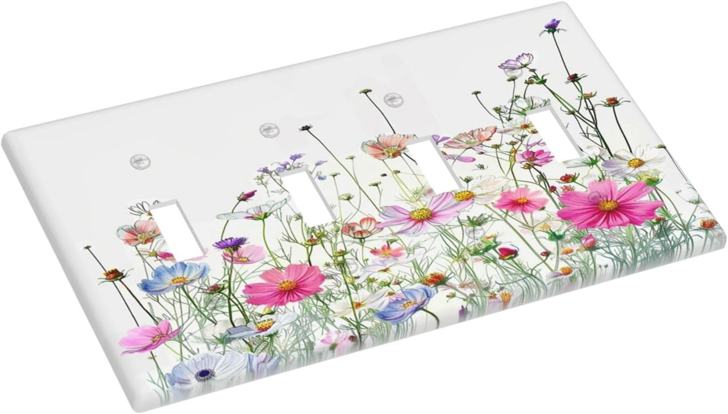 Light Switch Covers Boho Colorful Flowering Plant Wild Flower Quad Toggle Electrical Faceplate 4 Gang Wall Plate Decorative Switch Plates For Bed Room Living Room Decor