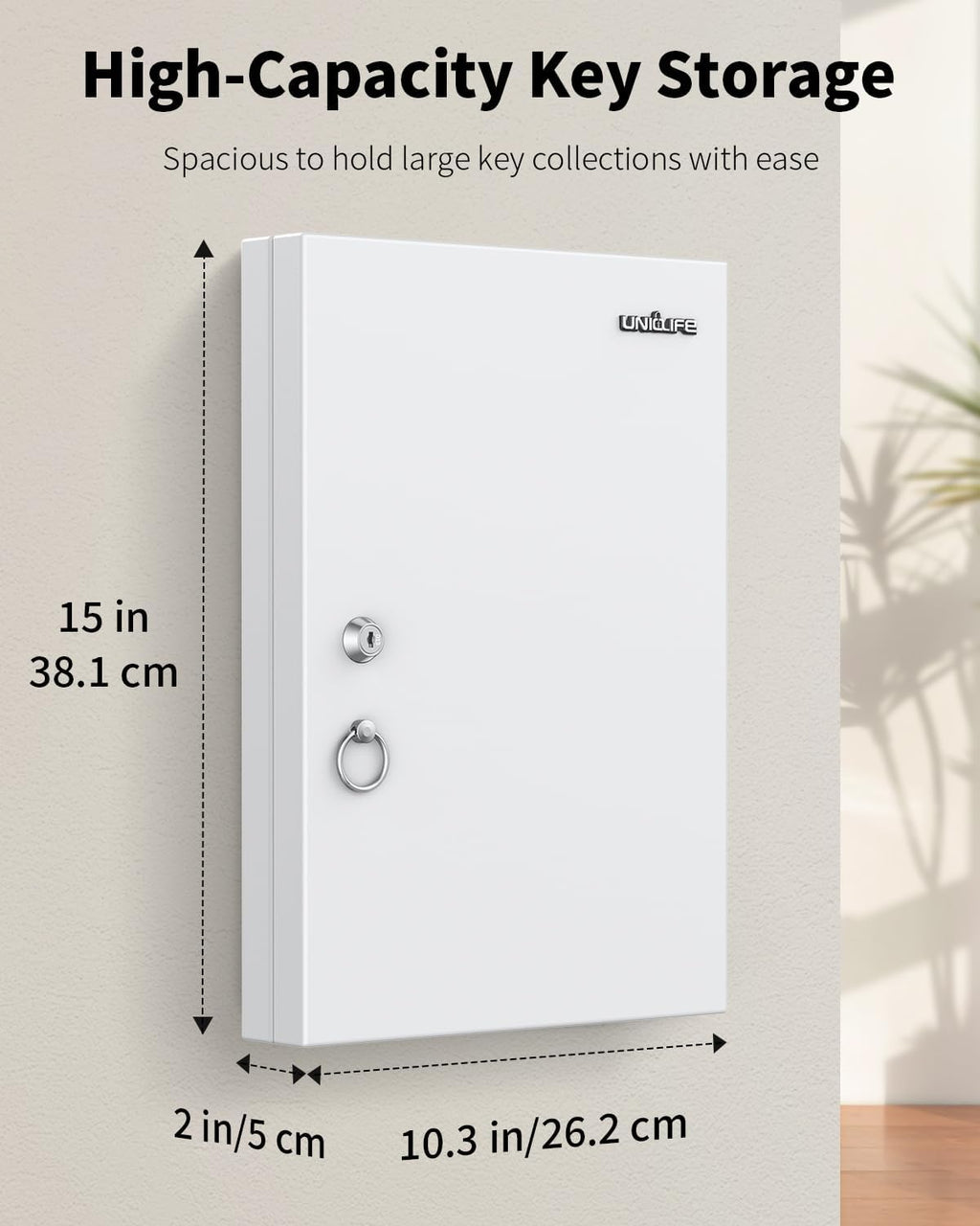 Uniclife 32 Position White Key Lock Box, Wall Mount Key Box, Car Key Organizer with Writable Key Racks and Tags, Security Key Cabinet, Car Key Holder Storage Box for Office Hotel & Company