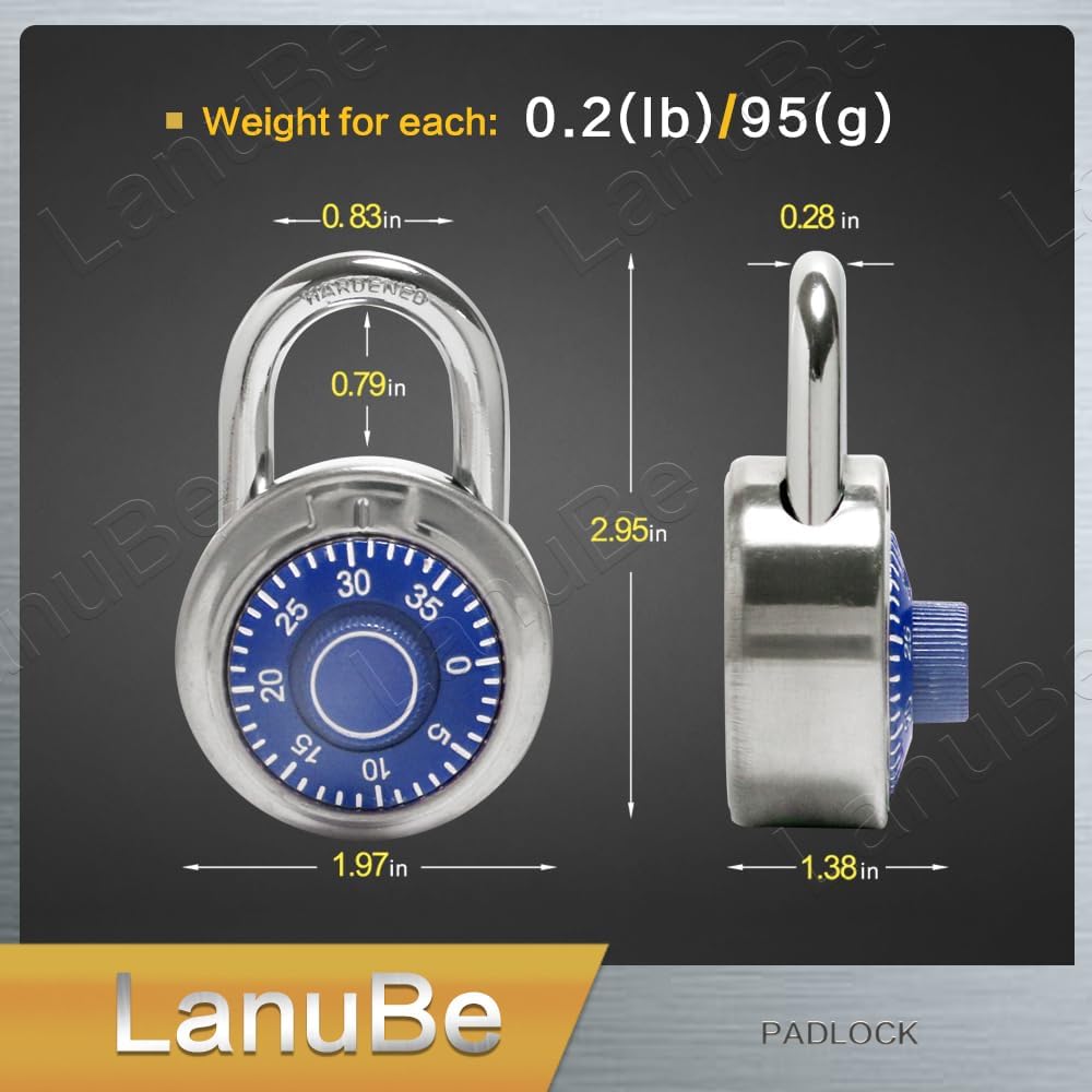 LanuBe Standard Dial Combination Lock, 2 in. Wide, with Different Combinations, Blue Turnplate, Pack of 24; Lock for School, Employee, Gym Sports Locker, Case, Toolbox and so on