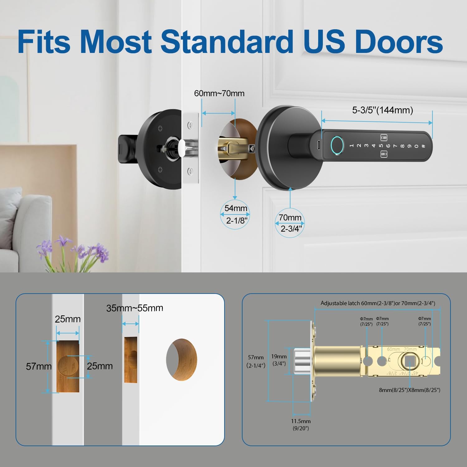 Fingerprint Door Lock – Fingerprint Door Knob Knob with 5 Unlock Options, Anti-Peep Code, Adjustable Auto-Lock, Inside Lock, for Home, Office, Apartment, Bedroom – Black