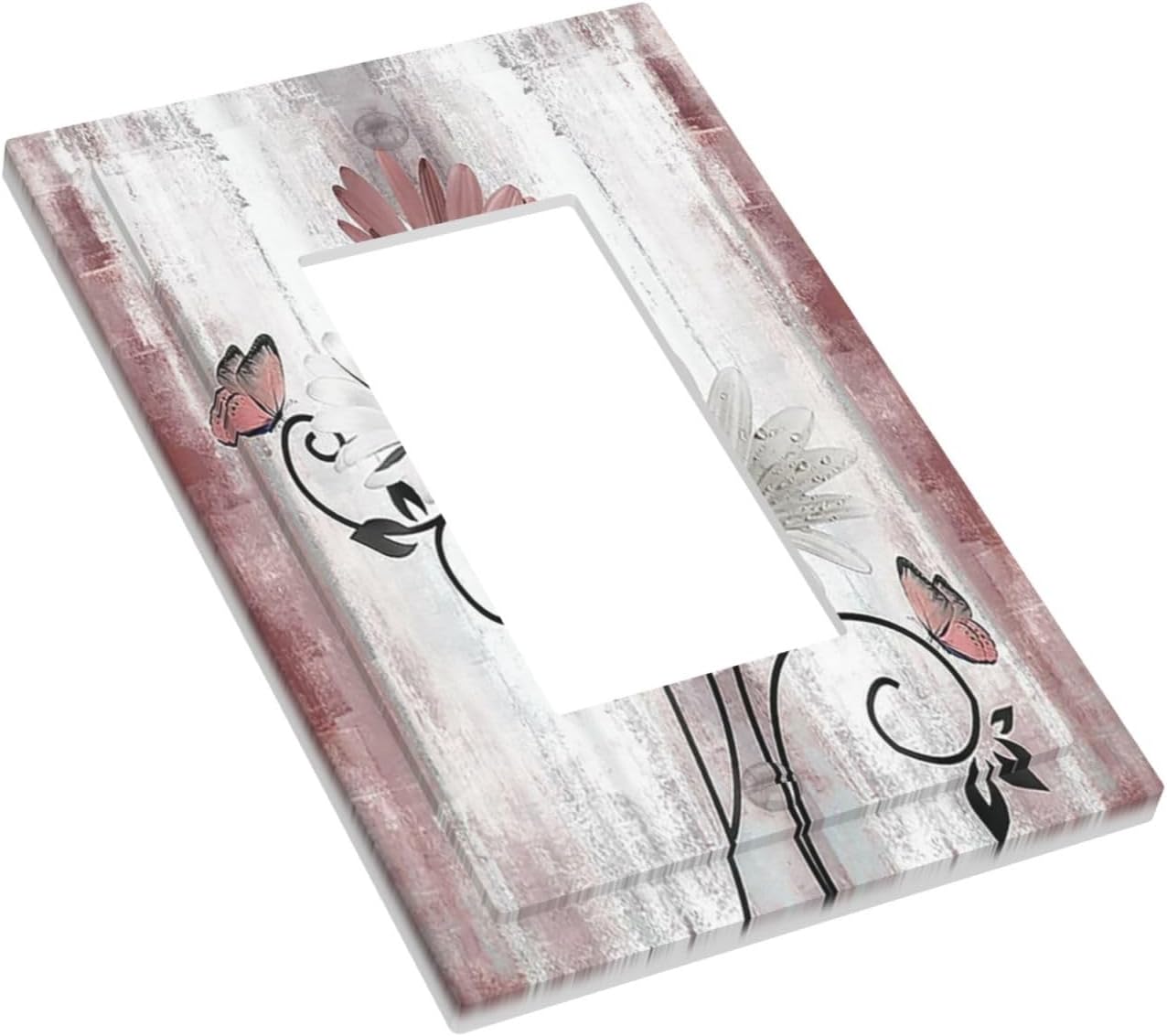 Decorative Outlet Covers Pink White Daisy Butterfly Wood Grain 1 Gang Single Rocker Light Switch Cover Plate Wall Plates GFCI Faceplate for Farmhouse Bathroom Decor