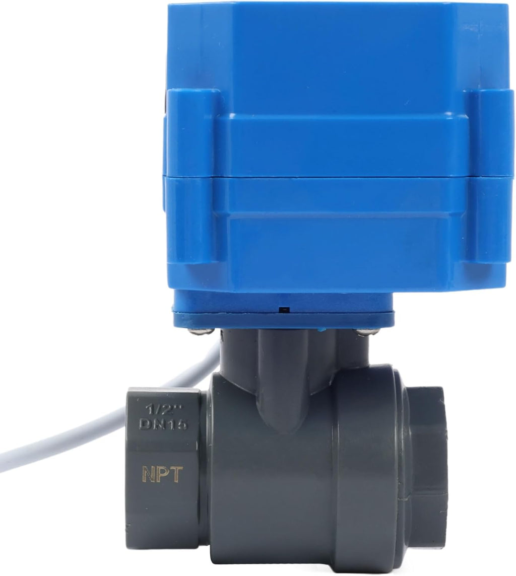 U.S. Solid 1/2" UPVC Motorized Ball Valve - Plastic Electrical Ball Valve with Standard Port, 2 Wire Auto Return, 9-24V AC/DC, Normally Closed