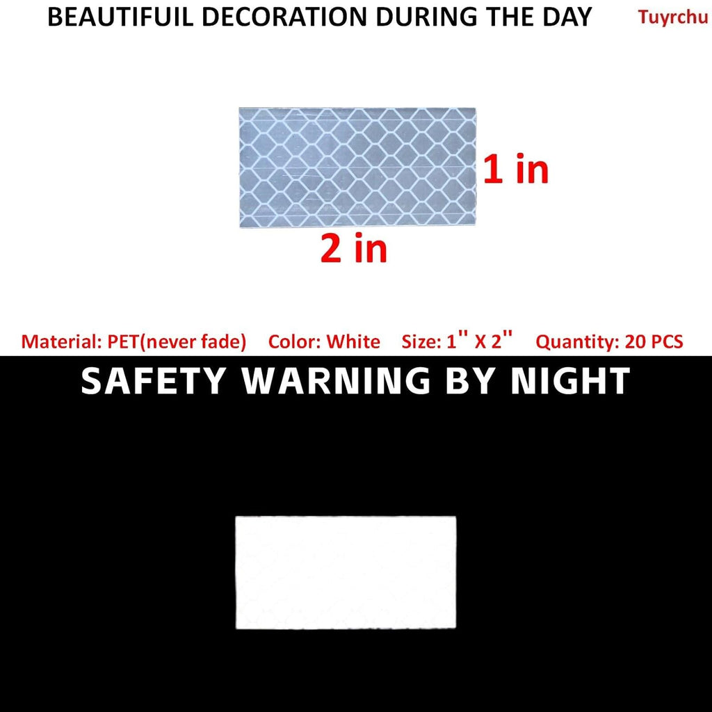 Non Fading White Reflective Stickers 1 inch X 2 inch, Outdoor Waterproof High Visibility Warning Safety Adhesive Reflector Tape (20 Pcs)