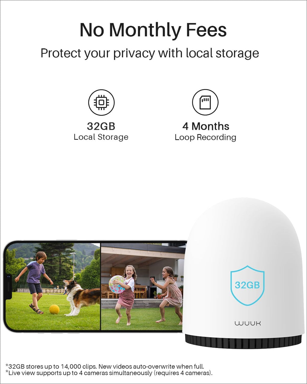 WUUK Security Cameras Wireless Outdoor, Indoor Camera, Home Surveillance System, 2K, No Monthly Fee, Motion Alert, Night Vision, 2.4/5 GHz WiFi, Compatible with Alexa & Google, 2-Camera Kit