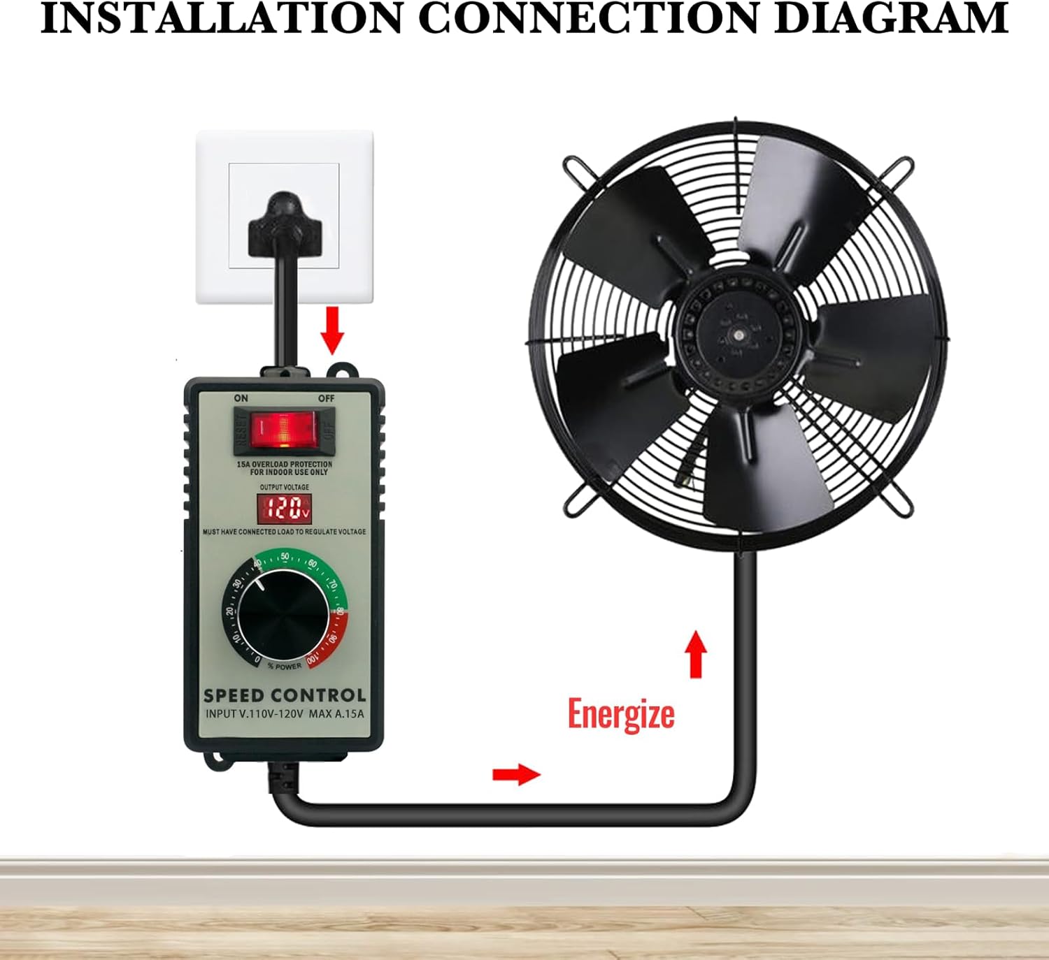 AC Motor Variable Speed Controller 120V 15A 4000W with Overload Protection Switch