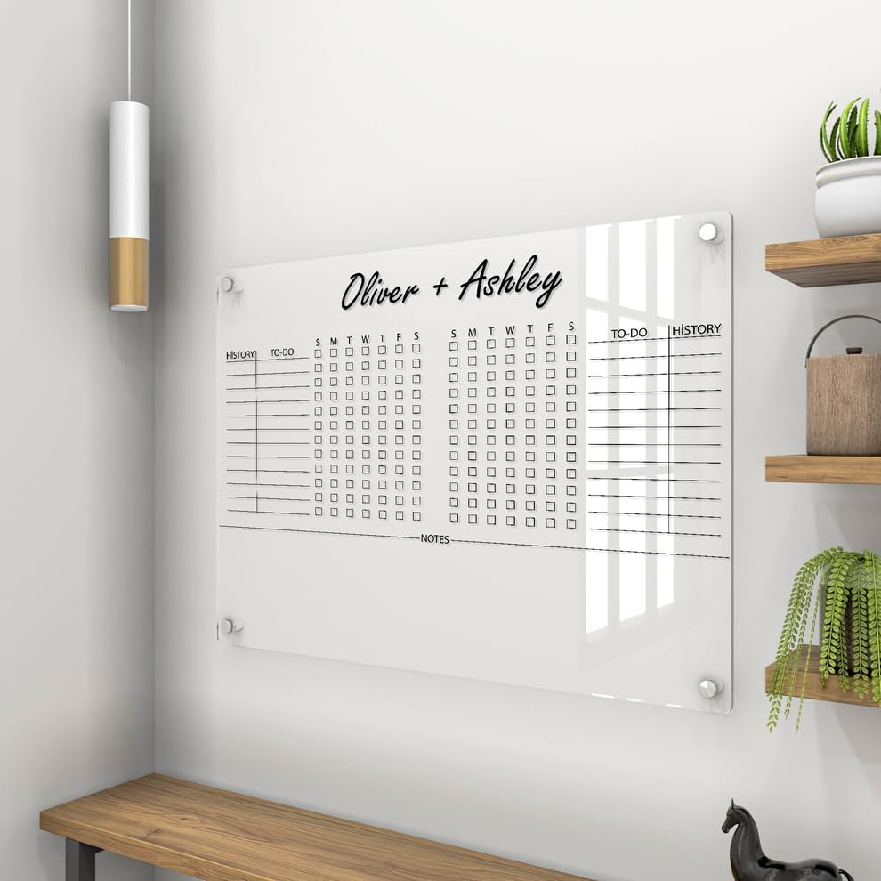 Personalized Acrylic Habit Tracker | Dry Erase Weekly Checklist & Notes Board | 5mm Clear Wall-Mounted To-Do List & Productivity Planner | Home, Office, Couples, Partners | (24"x18")