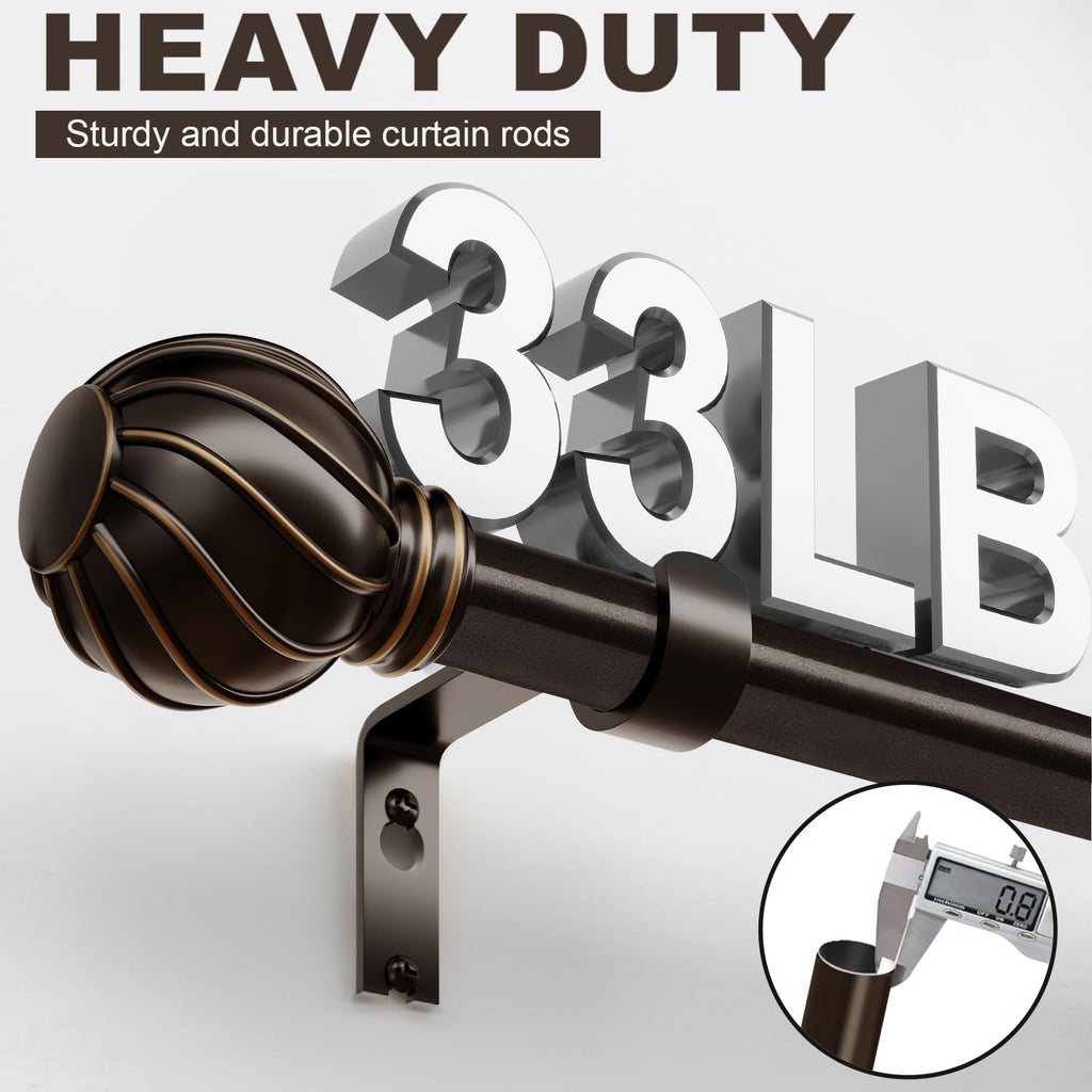 Brown Curtain Rods for Windows 48 to 84 Inch 7/8" Diamete Heavy Duty Adjustable Window Curtain Rod with Decorative Finials for Farmhouse Bedroom Living Room Kitchen Outdoor