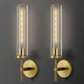 Brass Wall Sconces Set of Two, 19.48" Modern Wall Lighting with Clear Glass Tube, Bathroom Vanity Lights, Bronze Sconces Wall Lights for Bedroom, Living Room, Hallway, Staircase (Including Bulb)