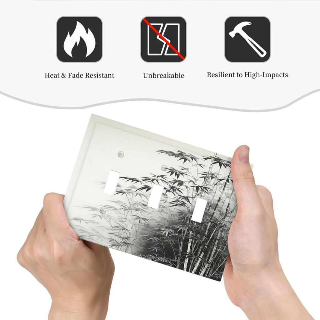 Light Switch Covers Watercolor Vintage Ink Bamboo Forest 3 Gang Wall Plates Triple Toggle Outlet Cover Decorative Switchplates Electrical Panel Cover for Kitchen Living Room 4.8 X 6.7 IN
