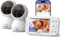 1080P WiFi Baby Monitor with 2 Camera and Audio, Pan-Tilt-Zoom Video Camera, 4'' IPS Screen, HD Night Vision, Motion & Cry Detection, 360° View, Temperature Sensor, Feeding Reminder, Lullabies