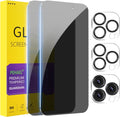 PEHAEL 2+2Pack for iPhone 15 Pro Privacy Screen Protector with Camera Lens Protector Full Coverage Anti-Spy Tempered Glass Film 9H Hardness Easy Installation Bubble Free [6.1 inch]