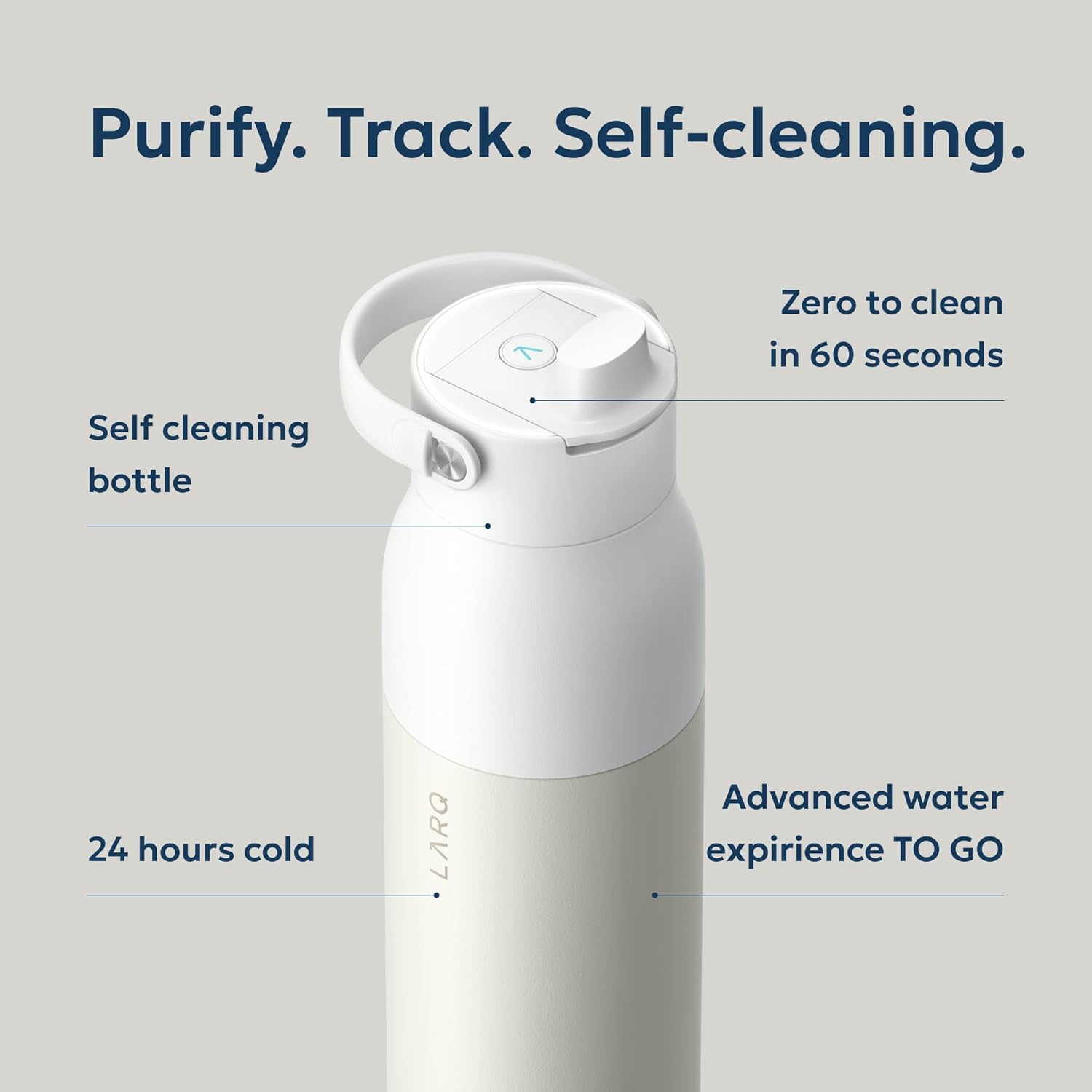 LARQ Bottle PureVis 2 - UV Water Purifier with Self-Cleaning, App Hydration Tracking, Filter Straw, Detachable Handle, Double-Wall Insulated