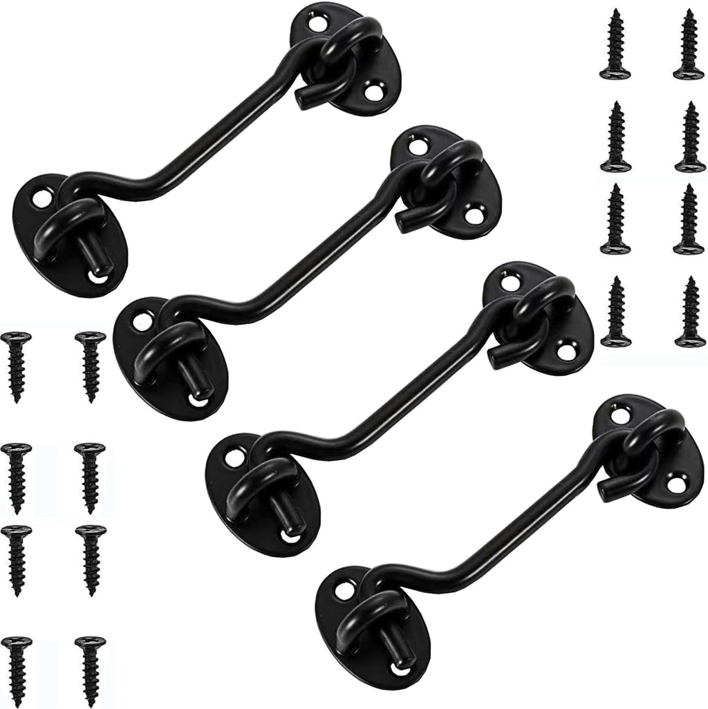 4 Pack Barn Door Latch Door Lock Hardware, Sliding Door Lock Eye Hook Latch with Screws, Rust-Resistant Metal Gate Latch, Privacy Hooks Latch for Inside Door