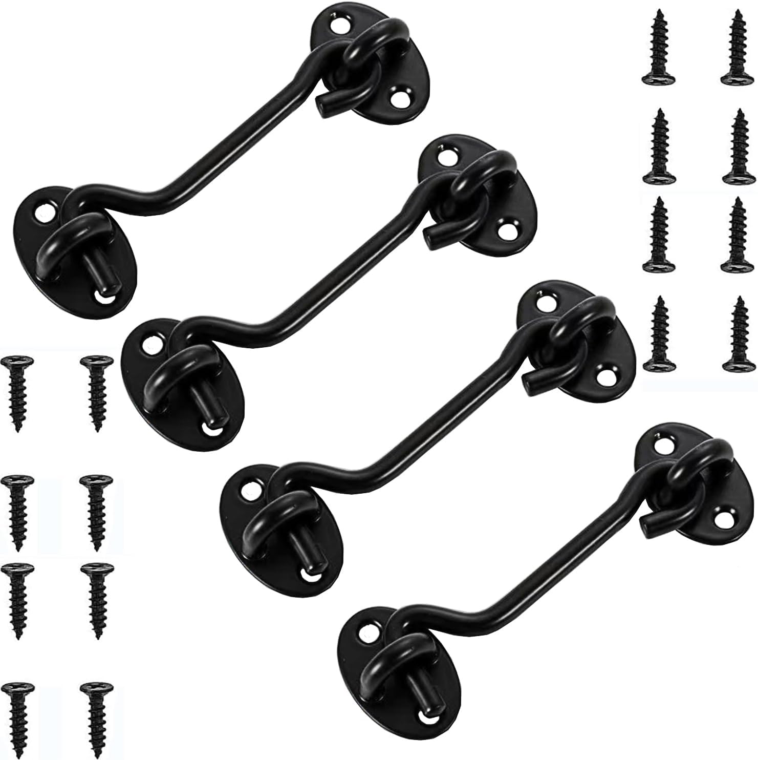 4 Pack Barn Door Latch Door Lock Hardware, Sliding Door Lock Eye Hook Latch with Screws, Rust-Resistant Metal Gate Latch, Privacy Hooks Latch for Inside Door