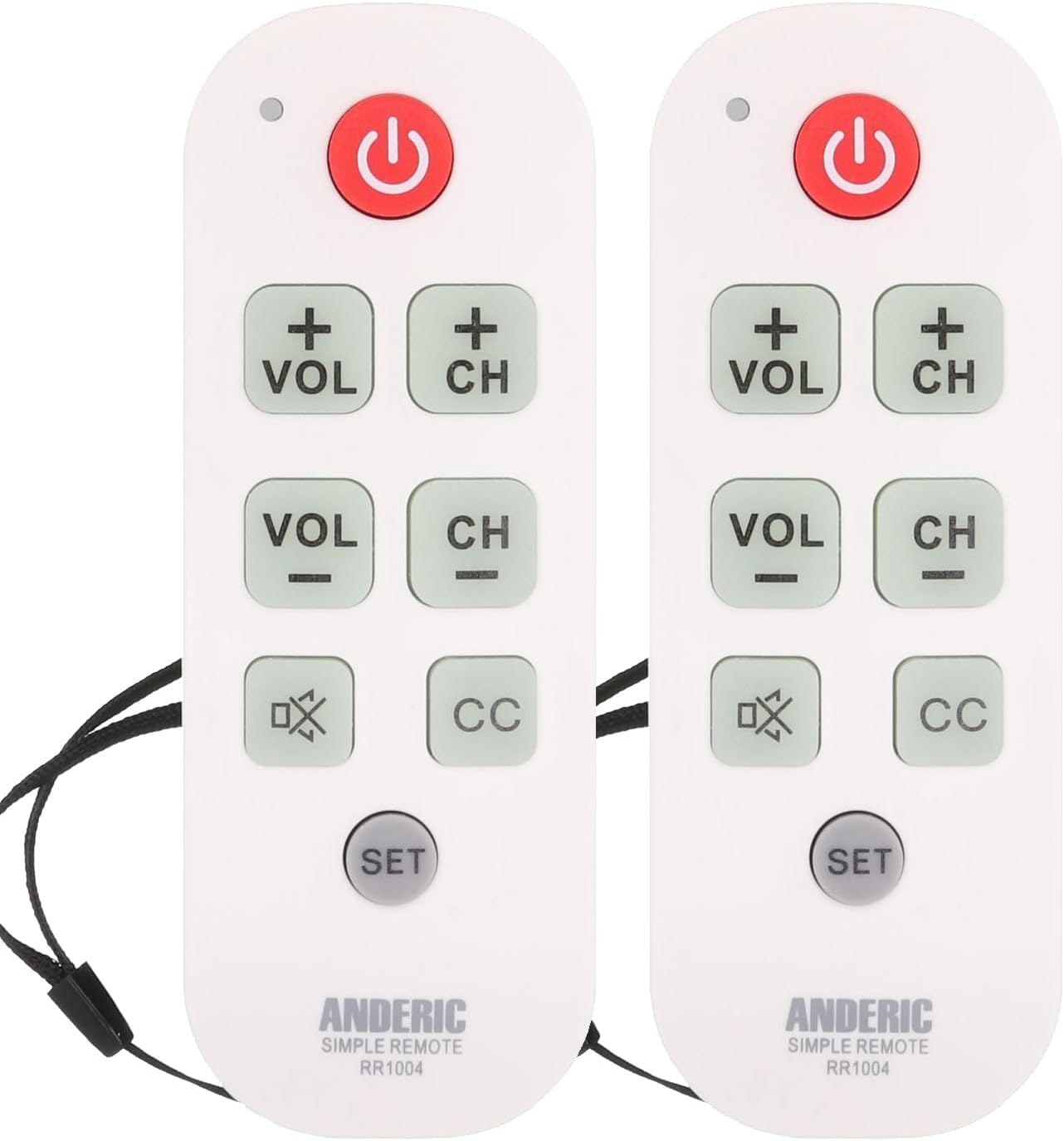 Anderic RR1004 Big Button TV Remote Control – Senior Friendly, Easy-to-use with Glow Keys, Simple Layout – Ideal for Elderly Care & Assisted Living – Compatible with Most IR TVs - White - 2 Pack