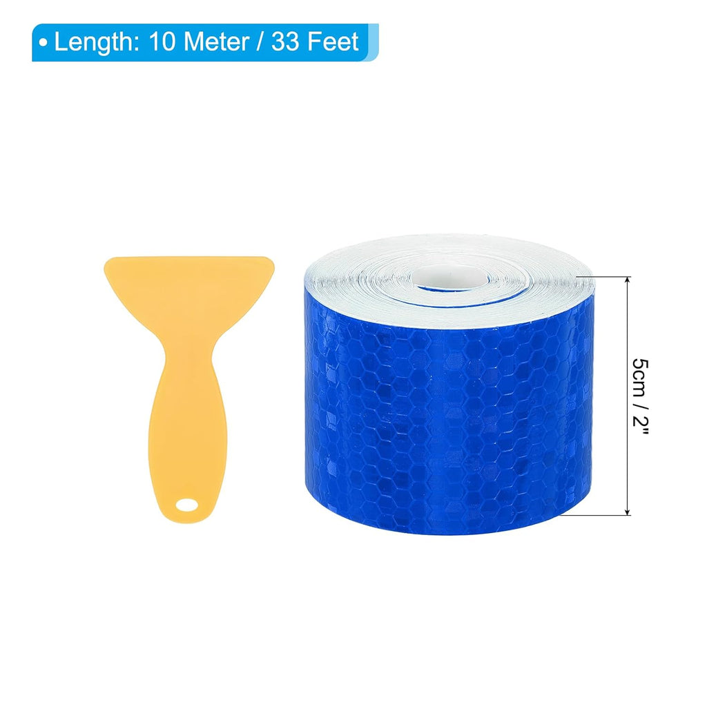 PATIKIL 2 Inch x 33 ft Reflective Tape, 1 Roll Waterproof Self Adhesive High Visibility Caution Warning Safety Tape Reflector with Scraper for Trucks Trailers Cars, Blue