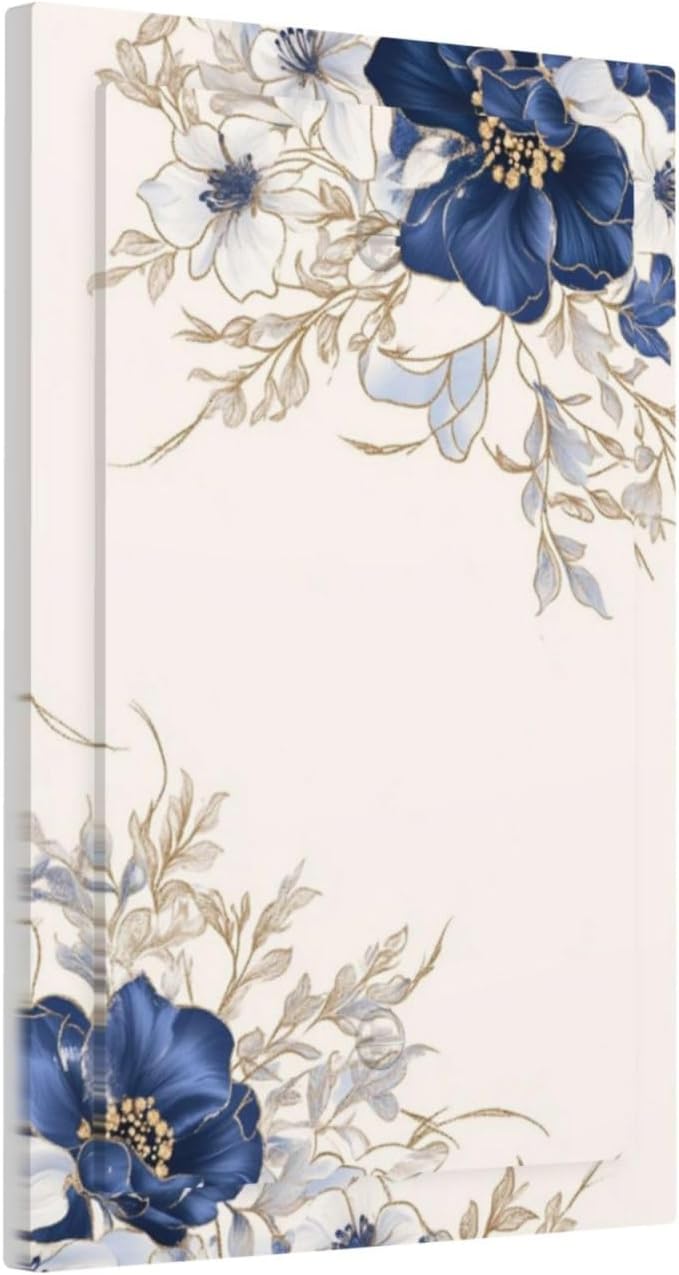 Decorative Light Switch Cover Plate Rustic Blue Beige Flower Peony Floral 1 Gang No Device Single Blank Outlet Covers Wall Plates for Electrical Outlets Faceplate for Bedroom Home Decor
