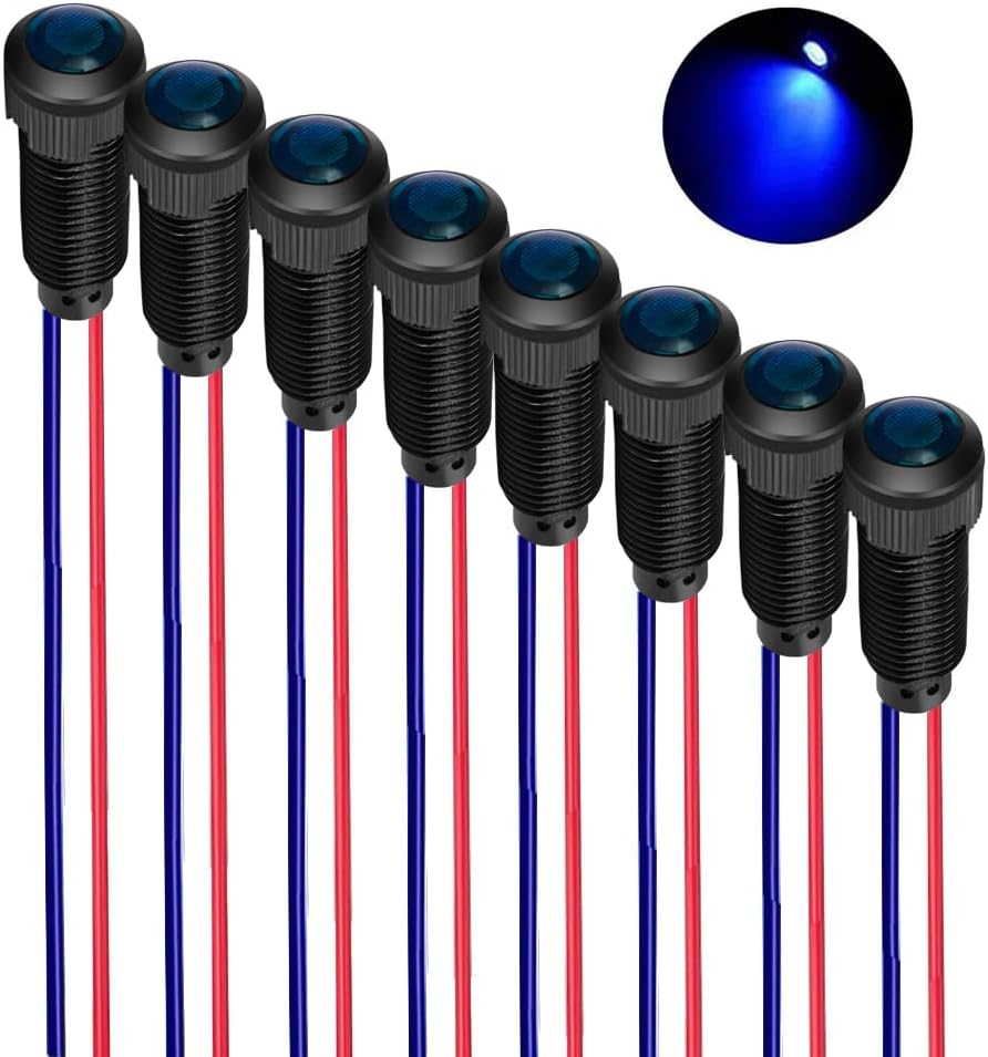 8pcs Blue LED Indicator Pilot Light 110VAC Mounting Hole Size 8mm(Flame Retardant Plastic Shell)