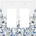 Decorative Outlet Covers Light Blue Watercolor Leaves Plant With Floral 2 Gang Double GFCI Rocker Electrical Wall Panels Light Switch Cover Plate for Bedroom Bathroom Decor