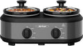 2 * 1.25 Quarts Dual Slow Cooker, Buffet Server & Warmer with 2 Removable Ceramic Pots, 3 Adjustable Temp Settings & 2 Visible Glass Lids, Stainless Steel, Grey