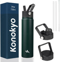 Insulated Water Bottle 24oz Stainless Steel Sport Bottles with 3 Lids,Army Green