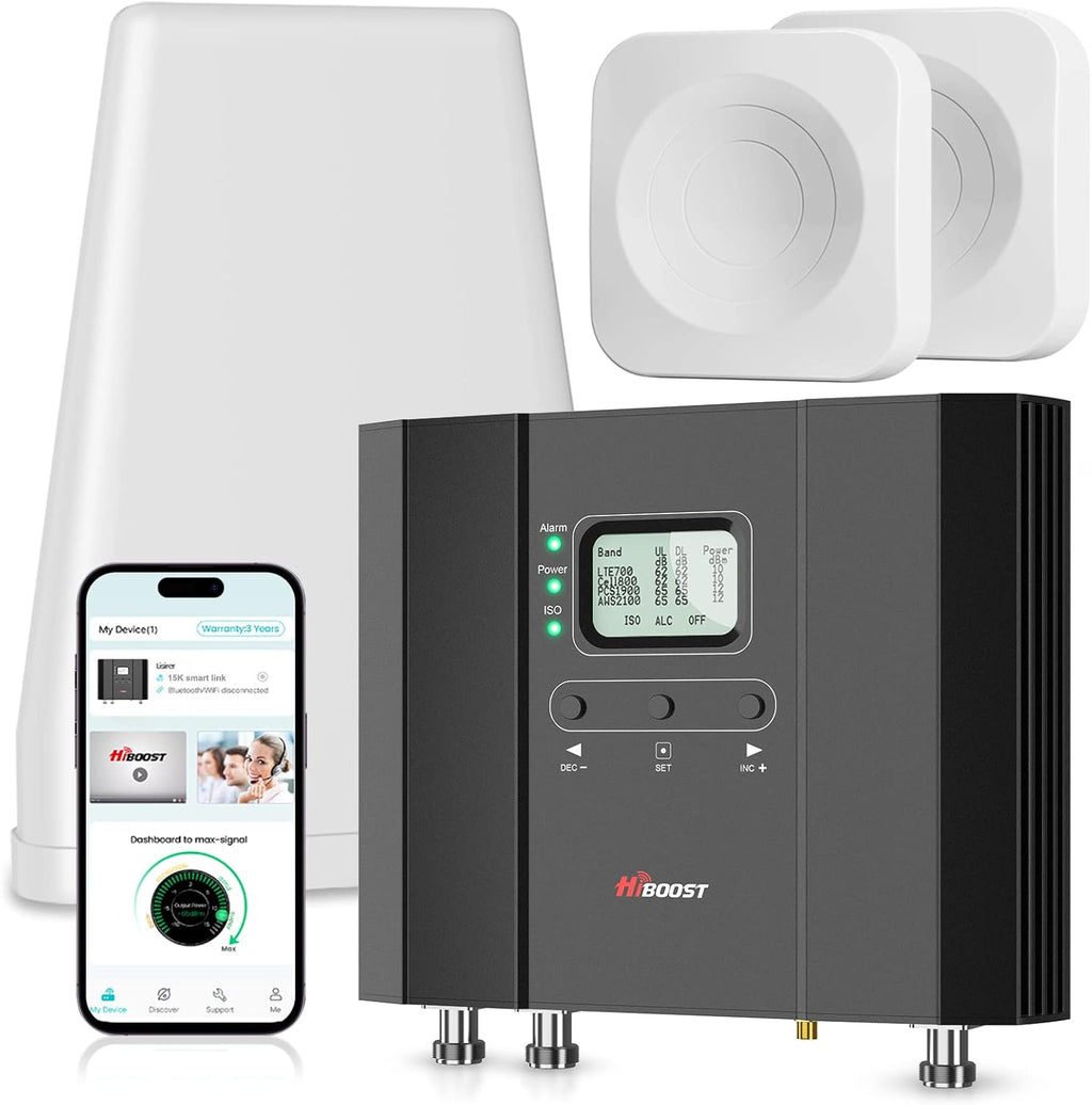 HiBoost Cell Phone Booster for Multiroom, Boost Cellular Signal up to 10,000 sq ft for All U.S. Carriers | Cell Phone Signal Boosters with 2 Inside Antennas Set for Homes & Offices 2-Story