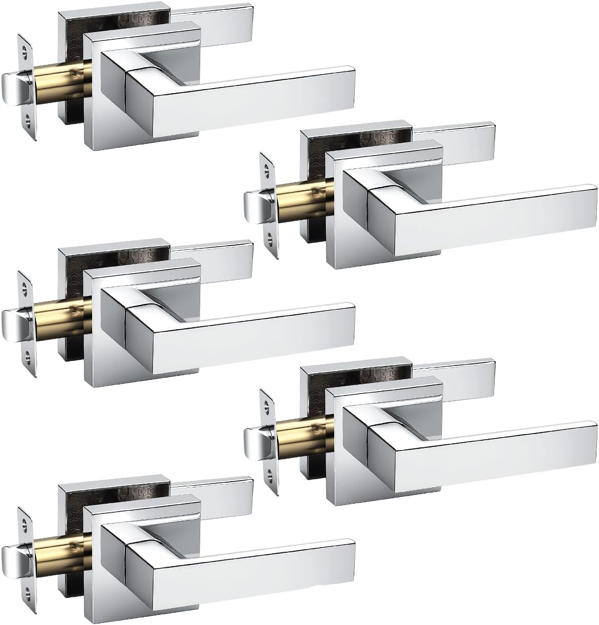 KNOBWELL 5 Pack Door Handles Polished Chrome Interior Door Levers for Hallway Closet Keyless Bedroom Doorknob with Lock