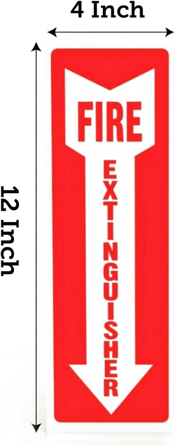 Fire Extinguisher Signs, Safety Sign Sticker - 4 Pack - 4" X 12" - 5 Mil Vinyl Bright Red and White Colors - Durable Self Adhesive, Weatherproof & UV Protected Ideal for Home, Office or Boat