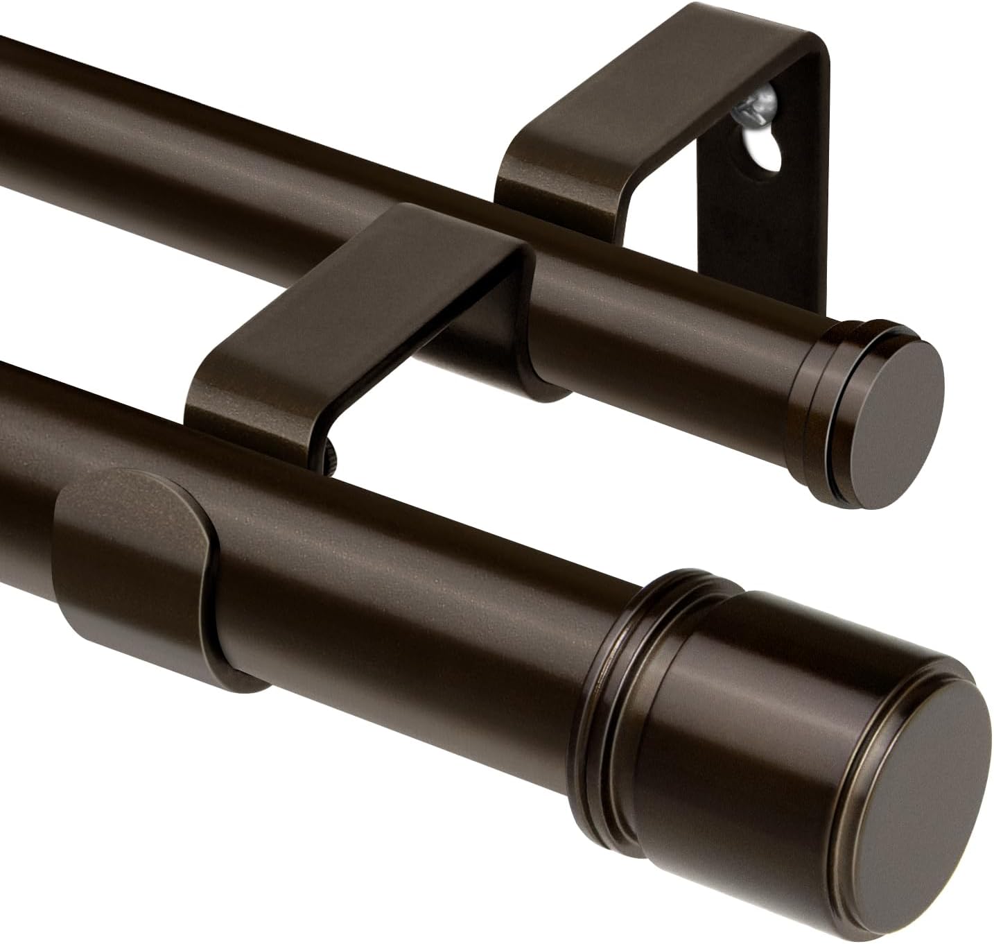 Double Curtain Rod 140 to 195 Inch, HOTOZON 1 Inch Heavy Duty Double Curtain Rods for Windows 128 to 191 Inches(10.6-15.9 ft), Telescoping Drapery Rod with Simple End Finials, Bronze